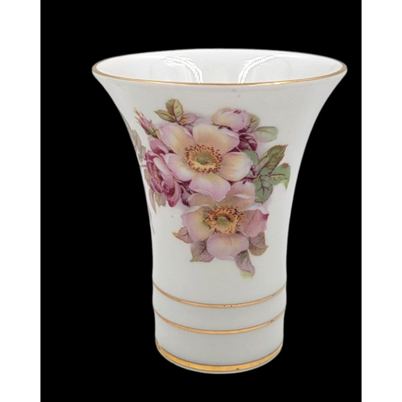 Schumann Arzberg Briar Rose Vase Bavaria Germany Gold Trim Porcelain 1950s - Picture 3 of 9